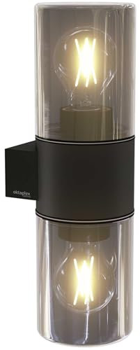 Oktaplex Puno Dos Aluminium Außenlampe IP44 mit E27 Fassung Wandleuchte aussen Rauchglas anthrazit Außenleuchte 230V