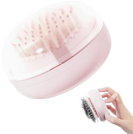 Dayinkes Self Cleaning Hair Brush for Women, Portable One-Click Retractable Hair Brush, Mini Hair Brush with Mirror, Scalp Massage Comb with Self-Cleaning, Hair Brush for All Types of Hair (Pink)