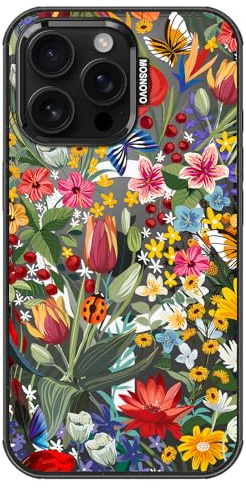 MOSNOVO for iPhone 16 Pro Max Case, Fit for MagSafe, Military-Grade Drop Protection, Shockproof Bumper, Cute Women Girl Magnetic Floral Phone Case for iPhone 16 Pro Max, In The Garden/Black