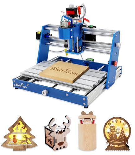 WolfPawn CNC Router Machine 3018 Blue All-Aluminum with Emergency-Stop 3 Axis Engraving Milling Machine Carving for Wood Acrylic PVC Plastic, Working Area (11.8X7.1X2.4in) (without Offline Contoller)
