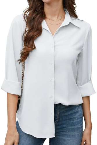 Stamain Womens Chiffon Blouse Long Sleeve Button Down Shirts Casual Wrinkle Free Blouses Tops for Office Work