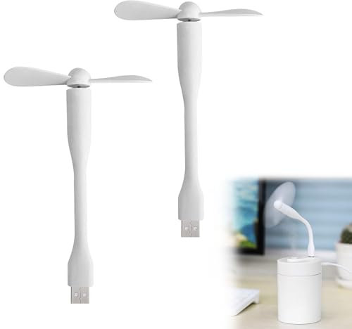 Comioke Mini USB Ventilator,90mm USB Ventilator Mit Flexiblem Hals, Handventilator2 Stücke Flexibler,Abnehmbarer Lüfter Für PC Powerbank, USB C Telefon Fan (Weiß+Weiß)