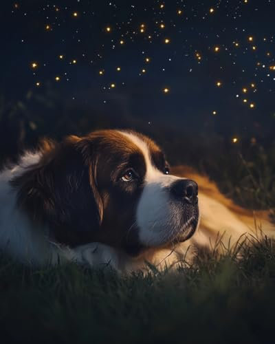 WANMIU Paint by Numbers for Adults, 40x50 cm Acrylic Oil Paints by Numbers for Adults Beginner Kids Dog Under The Night Sky Painting Kit with 4 Brushes Watercolor Paints Easy