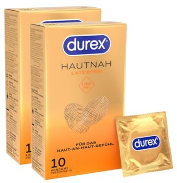 Durex Hautnah Latexfrei Kondome - Latexfreie Kondome aus Real-Feel-Material & mit anatomischer Easy-On-Form - Ohne Latex - 20er Pack (2 x 10 Stück)