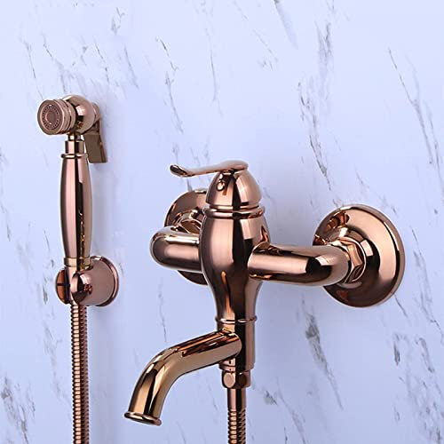 Wandmontierte Toilettenduschspray -Sprühmischer -Set Roségold mit drehbarem Outlet Bidet -Anhang Wasserhahn Sprühgerät für Toilettenbad Toiletten Bidet Mixer Spray Kit, B (B)