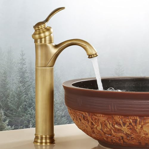 BiaoTeng Mitigeur Lavabo Salle de Bain Retro Haut en Laiton | Robinet Lavabo Salle de Bain Ancien Monocommande eau Chaude et Froide pour Lavabos