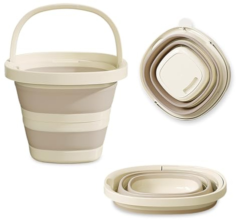 Lvjkes Cubo Plegable, 10 litros Gran Capacidad Cubo plastico con asa, Robusto y Duradero, Ahorra Espacio, Fácil de Transportar, Adecuado para Limpieza, Camping, Pesca, Viajes (Amarillo Leche)