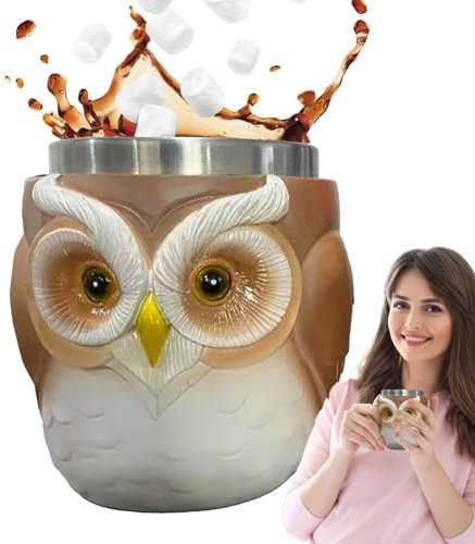 Owl Mug | Funny Coffee Mug 3D Owl Cup | Stainless Steel Drinkware Water Container, Animal Decor Funny Desk Accessories for Work Home Travel Use