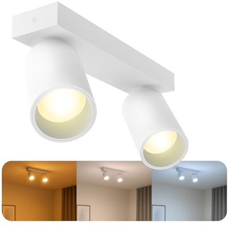 SSC-LUXon NUVIO Deckenstrahler 2-flammig weiß GU10 3W 3 Lichtfarben LED | Zweiflammiger Spotbalken weiß - warm / neutral / kalt, austauschbares GU10-Leuchtmittel, für Küche & Flur, inkl. LED