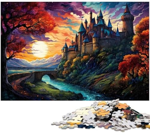 Puzzle 1000 Teile für Erwachsene von Die farbenfrohe Psychedelia von Carcassonne Schlosspuzzle für Erwachsene Holzpuzzle Lernspiel 1000 Teile (75 x 50 cm)