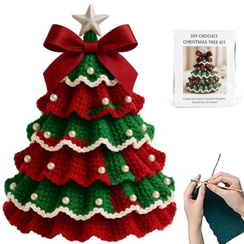 XUDUOO Set natalizio all'uncinetto per principianti, forma di albero di Natale, kit punch, perfetto Natale e decorazione per feste fai da te, uncinetto regalo di Natale (B)