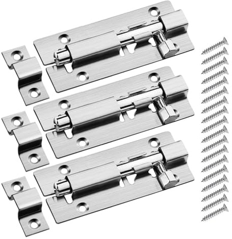 Door Bolt Lock for Internal Doors - 3 Sets 3 Inch Stainless Steel Small Sliding Door Lock with Screws – Slide Latch Barrel Bolt for Bathroom Bedroom Shed Garage Door Gates (Silver)