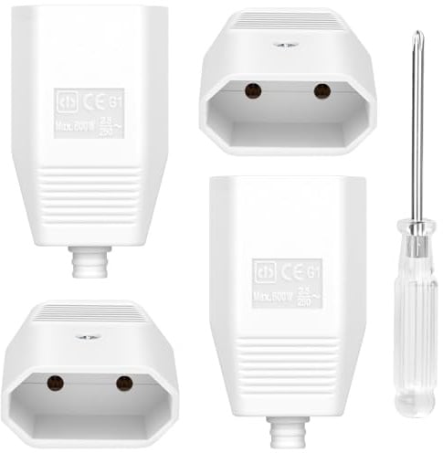 AXFEE 4 PCS Prise Electrique Femelle, 250V 2.5A Coupleurs Plats Euro | 2 Broches Coupleur Schuko Plat, Fiche Electrique Femelle Plate avec Tournevis, pour Appareils Electroménagers(Blanc)