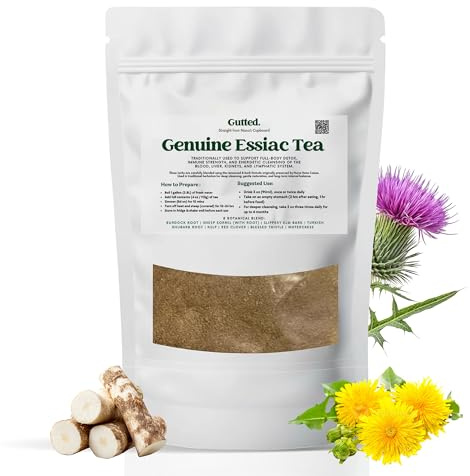 Genuine Essiac Tea – 8 Herb Essiac Formula by Gutted. | Rene Caisse Inspired | Wild-Harvested Loose Powder Herbal Blend | Immune Support Tea & Herbal Detox Tea | 4oz / 112g