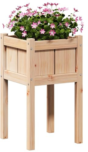 vidaXL Garten-Pflanzgefäß Natur 40 x 40 x 70 cm Massives Kiefernholz, Garten und Terrasse, moderner Holz-Pflanzkasten, rechteckiger Behälter für Blumen, Kräuter