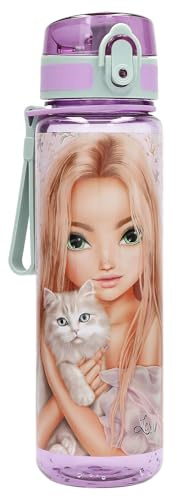 Depesche 13965 TOPModel Blooming Kitty - Transparente Trinkflasche in Lila, mit Model Motiv, Blumen Muster, Sportflasche mit Trinkverschluss und Griff, Fassungsvermögen ca. 650 ml