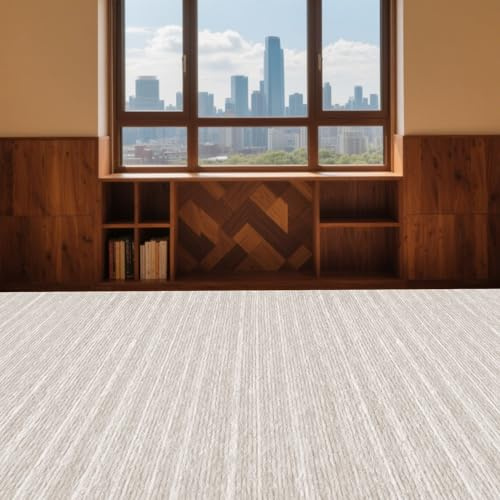 FEIJDON Nadelfilz Bodenbelag 100 x 610 cm Rutschhemmende, Stuhlrollenfest Outdoor Teppich Funktional Und Leicht zu Verlegen für Wohnbereich, Büro, Küche, cremefarben