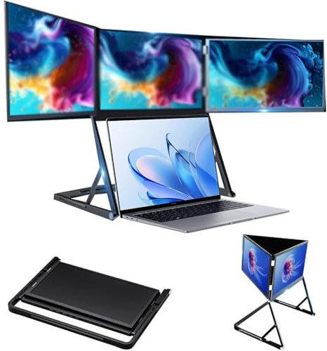 CUTANGELAR Écran Triple Portable 15,6 FHD avec Extension De Moniteur pour Ordinateur Portable, 1 Connexion USB-C pour 3 Écrans, Boîtier en Alliage D'aluminium Intégré, Compatible Mac/Windows/Linux