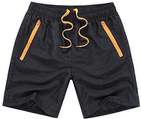 SUNDAY ROSE(サンデーローズ) Short de bain court pour homme avec doublure en maille et poches zippées, noir/orange, XL
