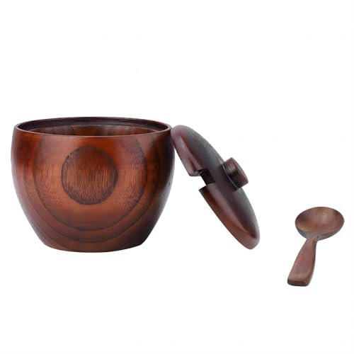 VIFERR Pot à épices, Sucrier en Bois Pot à Sel avec Cuillère et Couvercle Vintage Cruet Boîte de Sauce Outil de Cuisine Spice Jar