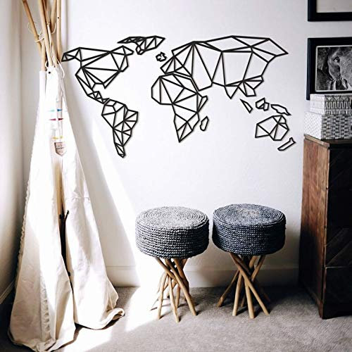 K&L Wall Art 3D Weltkarte Origami Worldmal Holz Acryl MDF Deko Wanddeko (100 x 150cm, MDF schwarz)