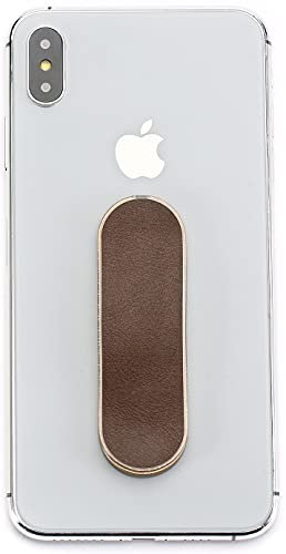 MOMOSTiCK - Das Original! Smartphone Fingerhalter - Handy Fingerhalterung Handy Halter Ständer Griff - Handy Halterung Handy Ring (PU Leder Series - Braun)