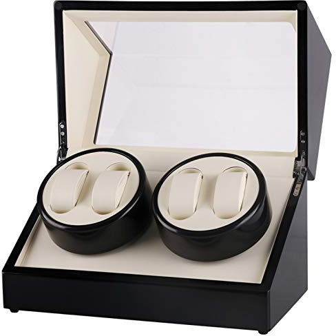 Lobwerk Uhrenbeweger für 4 Automatikuhren Uhrendreher Watch Winder Uhrenbox Holz Vitrine (Schwarz)
