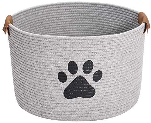 Geyecete Round Dog dog toy basket storage weave Rope Storage Basket Pet/Doy Toy Box Dog Storage Basket-Gray