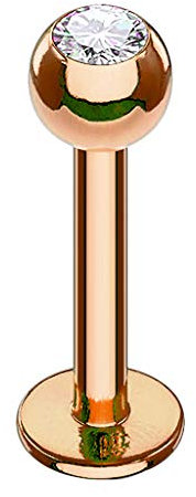 Taffstyle Piercing Stab Stecker Lippenpiercing Ohrpiercing Labret Lippe Ohr Platte Innengewinde Rosegold IP mit Kugel Glitzer Kristall Klein 1,2mm x 10mm x 3mm