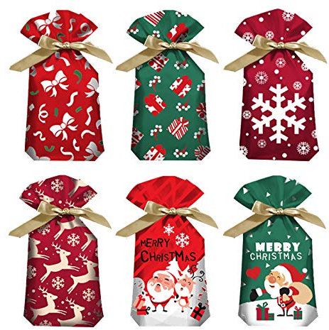 sfesnid 48 pz Sacchetti Regalo di Natale, Renna Rossa Natalizia Regalo Confezione con Coulisse Caramelle Sacchetti Confetti Alimentari Borsa di Regalo Sacchetto Bustine Biscotto 23 x 15 cm