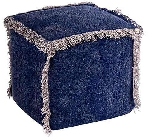 kreatives Wohnen Sitzpouf 40x40x40 cm Sitzwürfel Sitzpuff Bodenkissen Fußhocker Stonewashed-Optik Jeans blau Sitzhocker