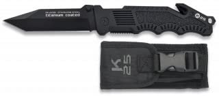 Cuchilleria Deportiva K25-19138. Navaja K25. Mango de Aluminio negro. Hoja: 8,5 cm. Funda de nylon. Herramienta para Caza, Pesca, Camping, Outdoor, Supervivencia y Bushcraft