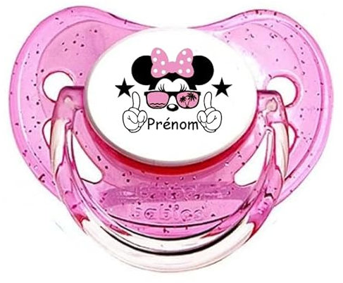 Ciuccio ciuccio personalizzato nome Minnie occhiali, Senza BPA, Silicone, BE042
