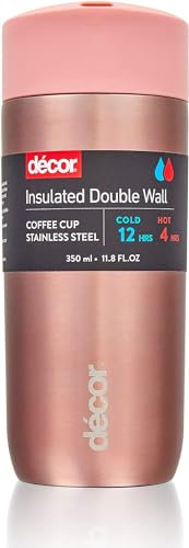 Décor Insulated Stainless Steel Coffee Cup | Travel for Hot & Cold Drinks | 350ml, 12oz - Rose Gold