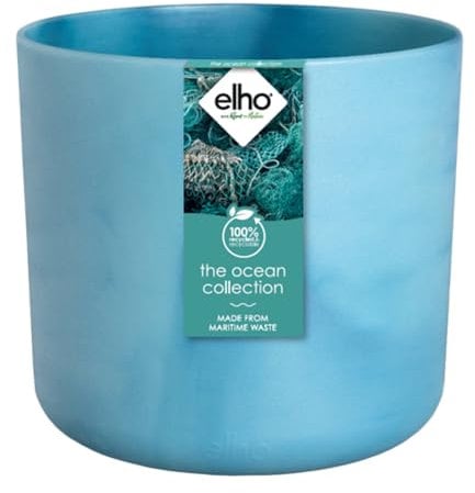 Elho The Ocean Collection Ronde 16cm - Pot de Fleur - Fabriqués à Base de déchets Marins - 100% matériaux recyclés - Bleu/Bleu Atlantique