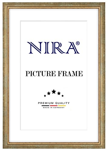 NiRa Massiv Holz Bilderrahmen 24 x 34 cm in Türkis Gold | Farbe und Größe wählbar | Rahmen für Poster | Puzzle | Foto collage HD068