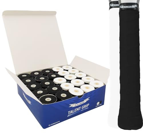G-Lueck 50er Set Tennis Griffband (sehr griffig) | 0,50-0,60mm Stärke | Overgrip für Squash Badminton Schläger & Kicker inkl. selbstklebendes Abschlußband | Anti-Rutsch (Schwarz/Weiß)