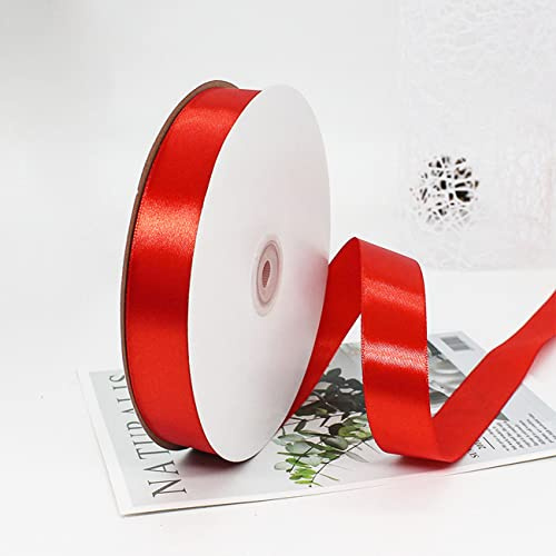 Ainmto 91m(100Yards) X 25mm Ruban Satin Rouge,Rouleau de Ruban Satin pour Emballage Cadeau et Décoration