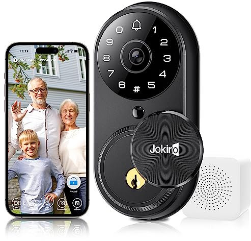 Smart Door Lock with Camera, Jokiro WiFi Smart Video Lock, Doorbell Camera with Chime, Camera Door Locks for Homes, App Remote Control, 1080p HD, Built-in WiFi, No Monthly Fee, Alexa Available.