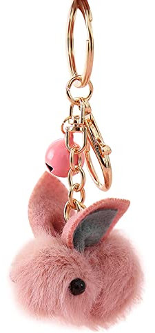 JAWSEU Mignon Lapin Keychain Porte-Clés Pom Porte-clés en Fausse Fourrure Peluche Animal Porte-Clés Porte Clef Poupée Porte-clés Lapins Paques pour Voiture Porte Sac à Dos Sac à Main Téléphone