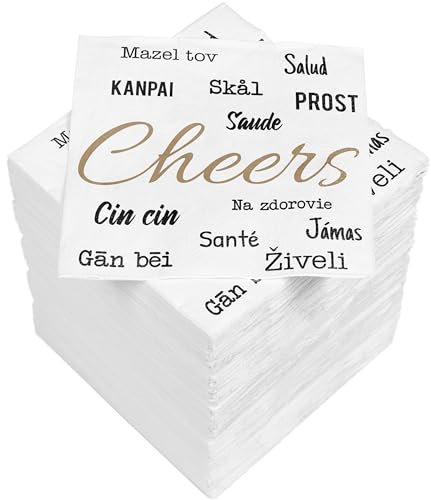 HEKU 'Cheers' Cocktail-Servietten, 3-lagig, 25x25cm, 150 Stück I Stilvolles Design I Ideal für Feiern I Praktisch Verpackt
