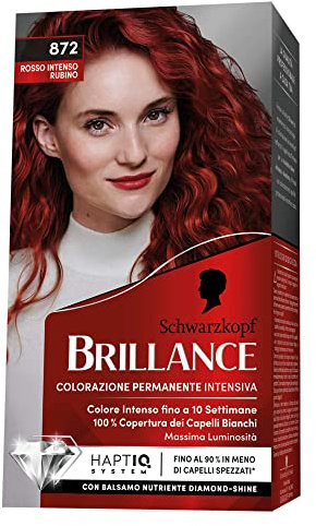Schwarzkopf, Brillance Permanente Färbung, Haarfarbe, Creme mit Diamond Shine Pflegespülung, Weißhaarabdeckung, Farbton 872 Intensives Rubinrot