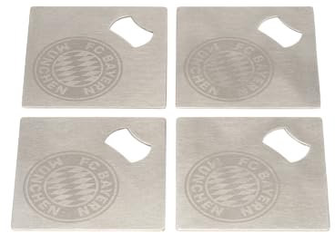 FC Bayern München Metalluntersetzer 4er-Set (Flaschenöffner) Silber I Fußball