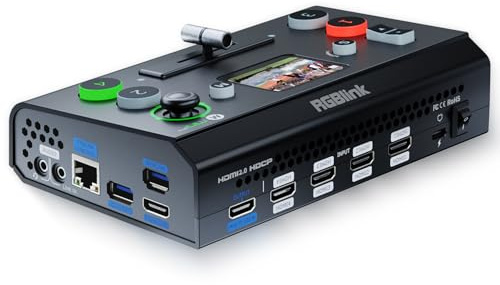 RGBlink Mini Pro 4K HDMI Video Switcher for Live Streaming | 4x 4K HDMI In, 2x 1080P Out & USB 3.0, 2 Touchscreen, PTZ Control Video Mixer Switcher for Church, Education, Events