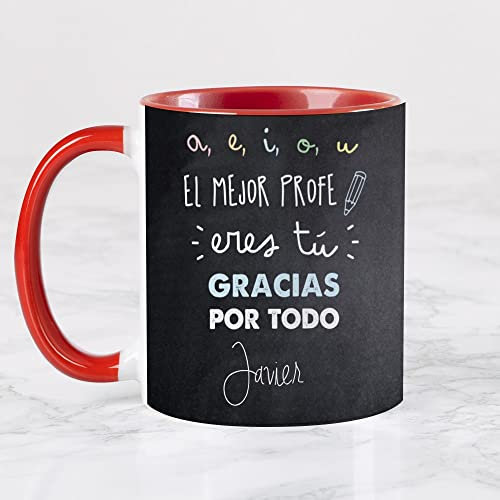 Wanapix | Taza Personalizada para Profesores | Personalizable con Nombre o Texto| Detalle Maestro Infantil | Regalo para Profesores | Apta para Microondas | 325ml | Roja - Profesor Pizarra