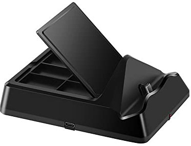 Soporte de interruptor para consola Nintendo Switch Lite OLED, soporte de juego Chageing con almacenamiento de tarjetas de juego triangular, base USB C Switch para juegos NS