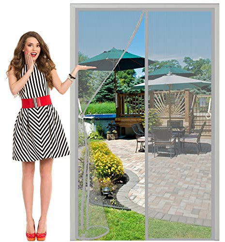 Magnet Fliegengitter Tür Insektenschutz 160x240cm Magnetischer Fliegenvorhang Moskitonetz Automatisch schließen Einfache Montage Ohne Bohren für Fenster Türen Grau
