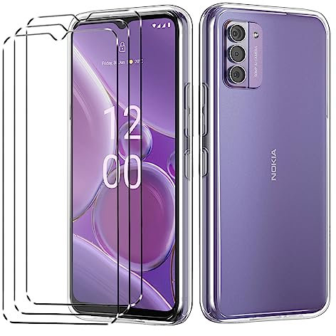[4 in 1] Case Compatible with NOKIA G42 Cover with 3 Pack Tempered Glass Screen Protector for NOKIA G42, Slim Fit Soft TPU Shockproof Anti-Scratch Phone Case Cover - Black