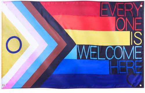 Runesol Bandera de Todos Son Bienvenidos, 91x152cm, 3ft x 5ft, 4 Ojales, Ojal en Cada Esquina, Bandera del Orgullo, Bandera LGBT, Bandera del Orgullo Gay, Bandera de la Sexualidad, Interior, Exterior