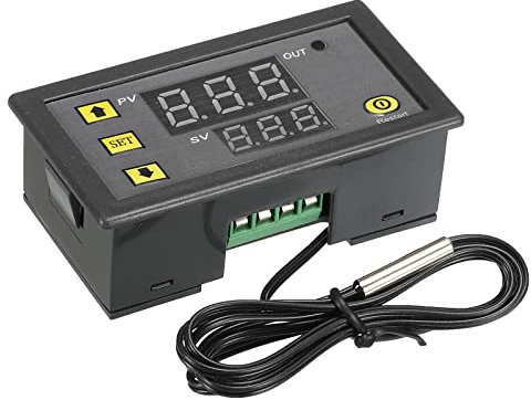 sourcing map 24V DC LED Digital Temperatura Controlador Termostato Medidor Calefacción Refrigeración -20 a 100°C W3230 Relé Salida con NTC Temperatura Sonda Impermeable